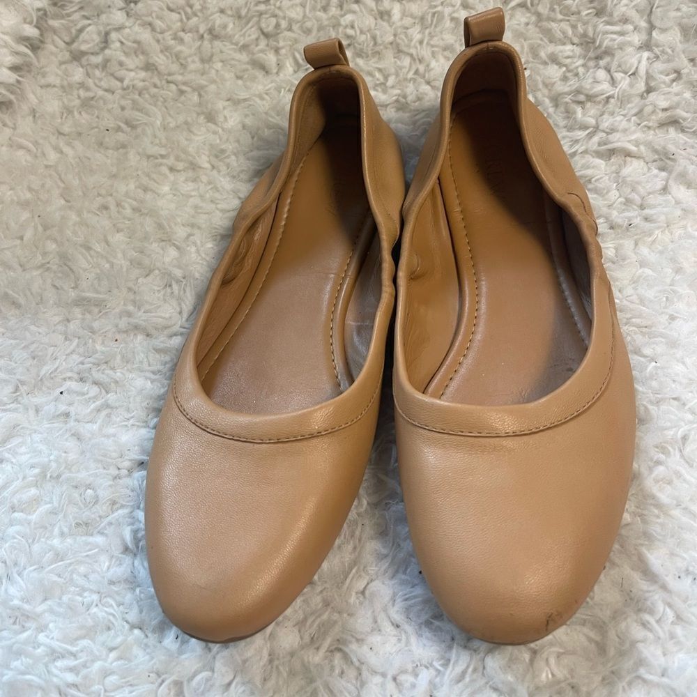 J. Crew leather tan Ballet Flats slip on shoes SZ10.5